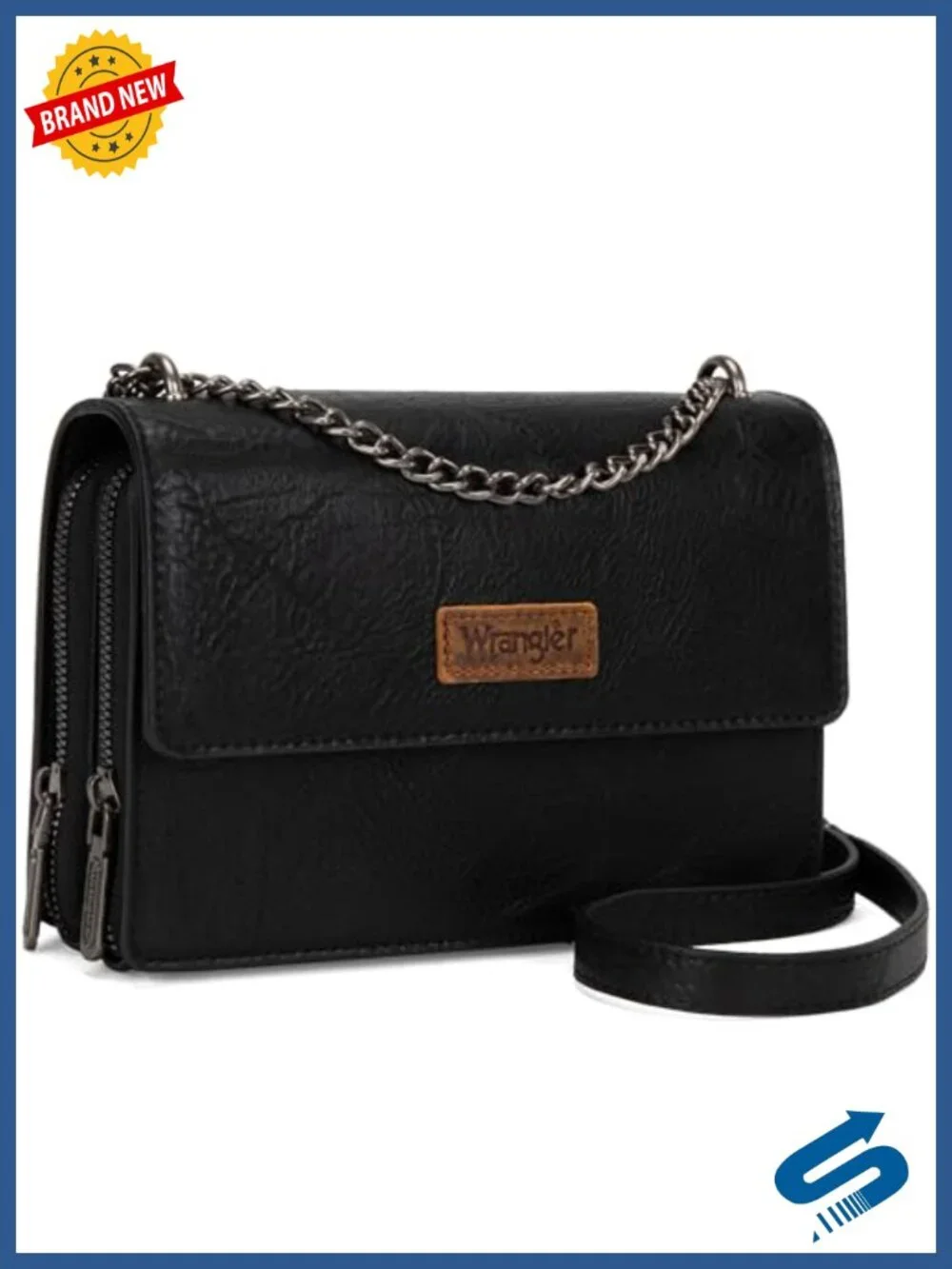 Vegan Leather Flap Crossbody Purse with Chain Strap